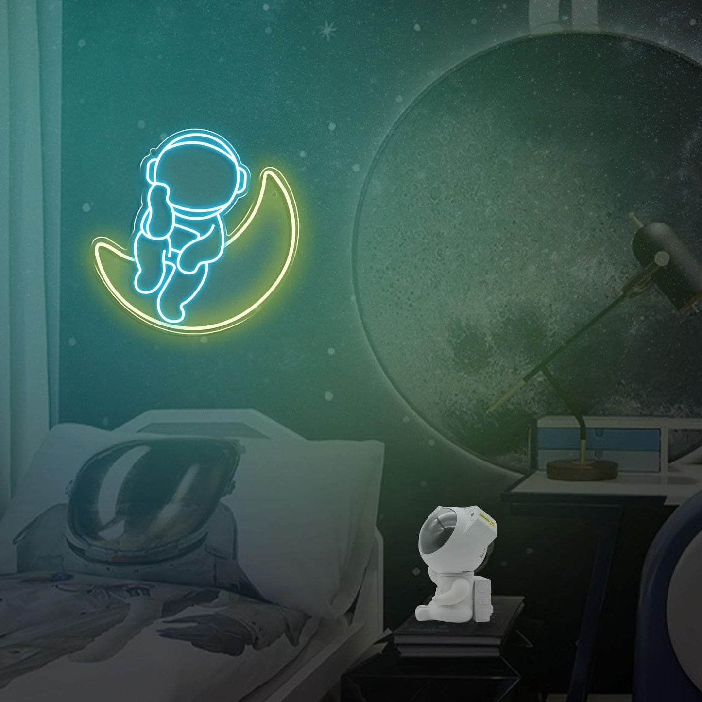 Astronaut and Moon Neon Sign