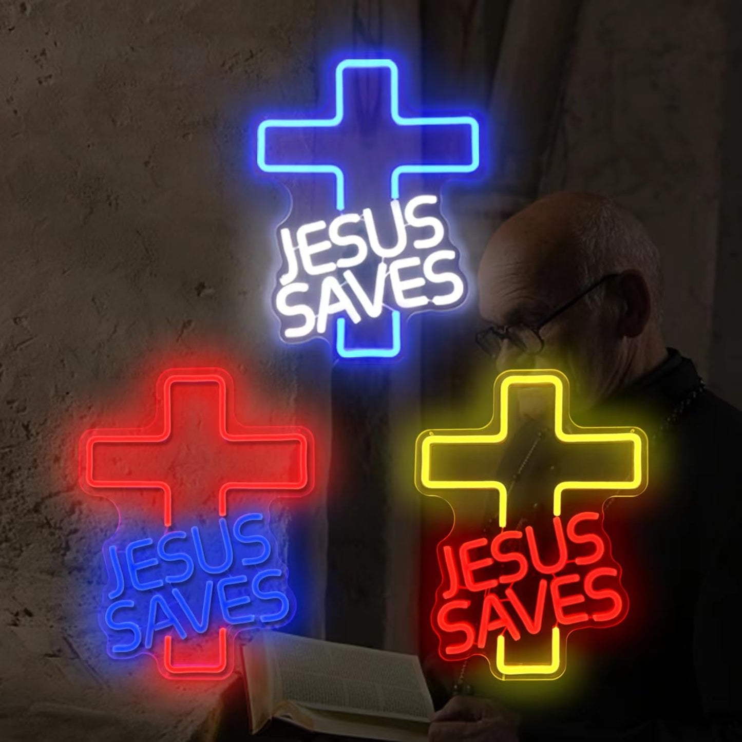 Cross Neon Signs Jesus Saves LED Sign