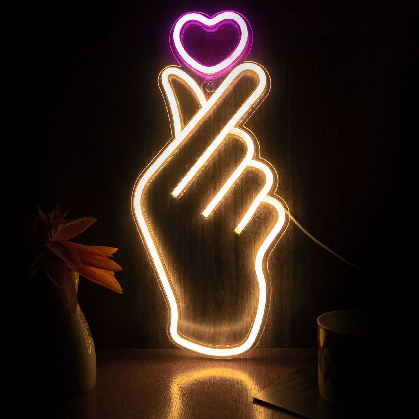 Korean Finger Heart Neon Signs - Heart Thumb South Korean Wall Decor