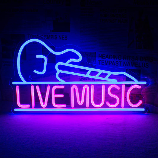 Guitar Live Music Neon Sign