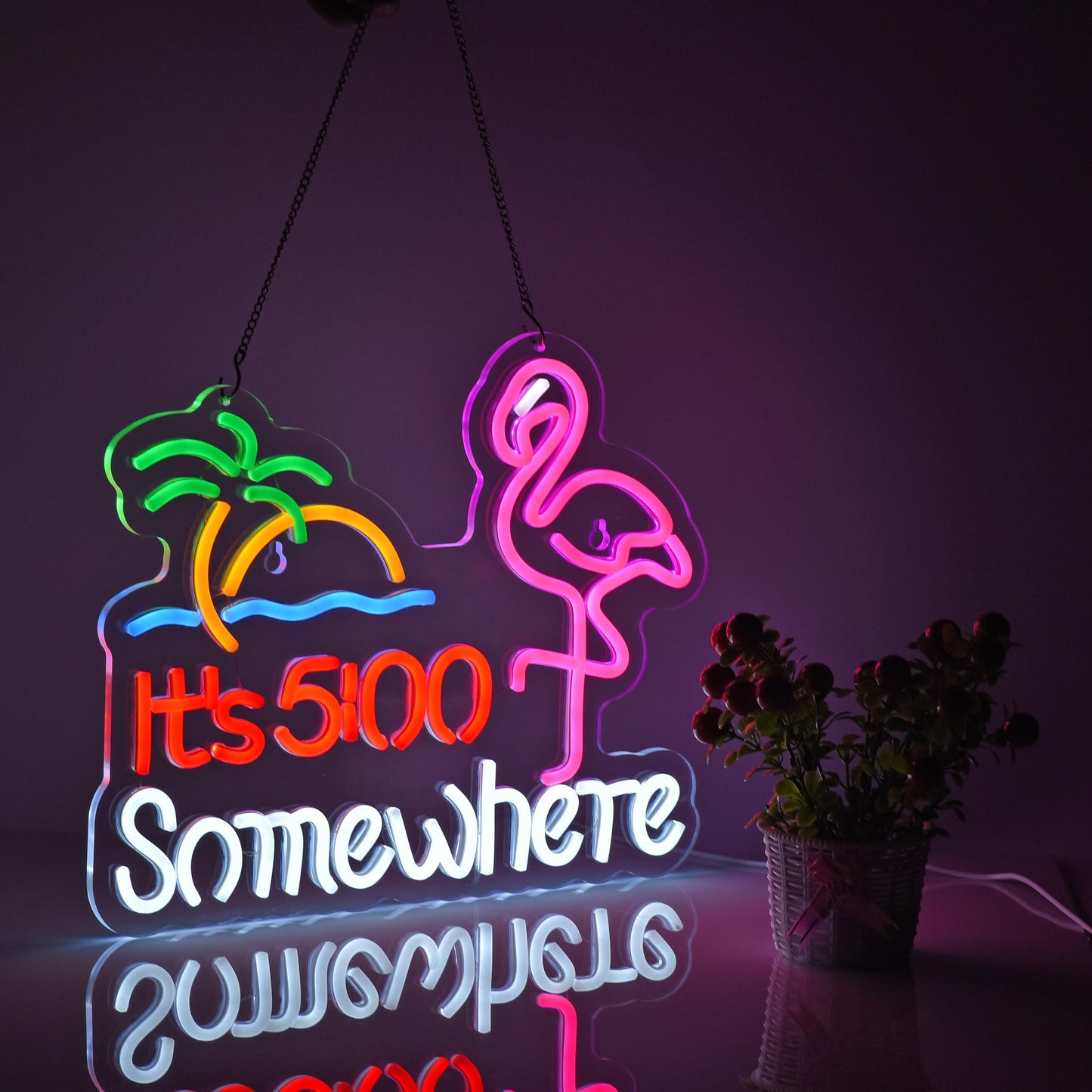 Flamingo Its 5 00 O'clock Somewhere Neon Sign Beer Neon Sign