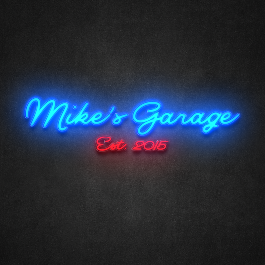 Personalized Cursive LED Neon Garage Sign w/ Est. Date