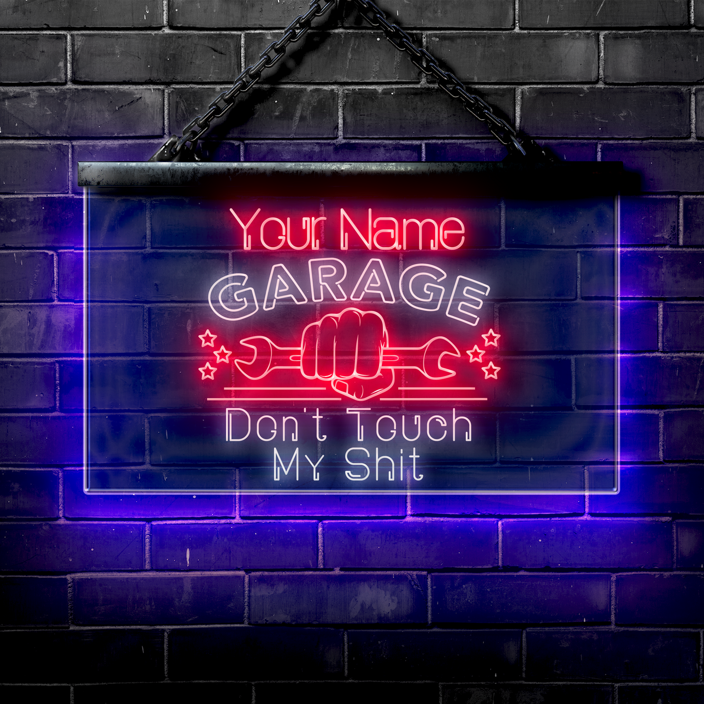 Personalized LED Garage Sign: Don't Touch My Shit