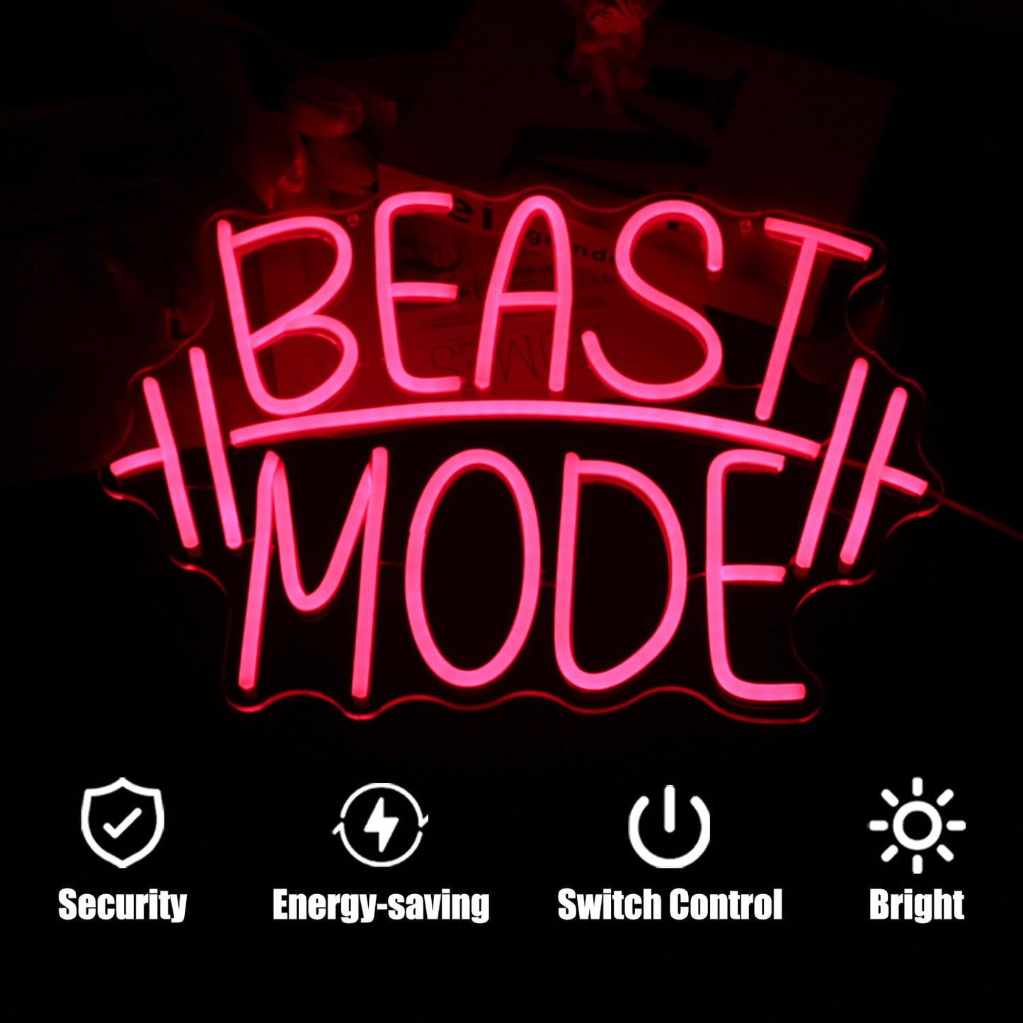 Beast Mode Barbell Dumbell Weight Lifting Workout Gym Neon Sign