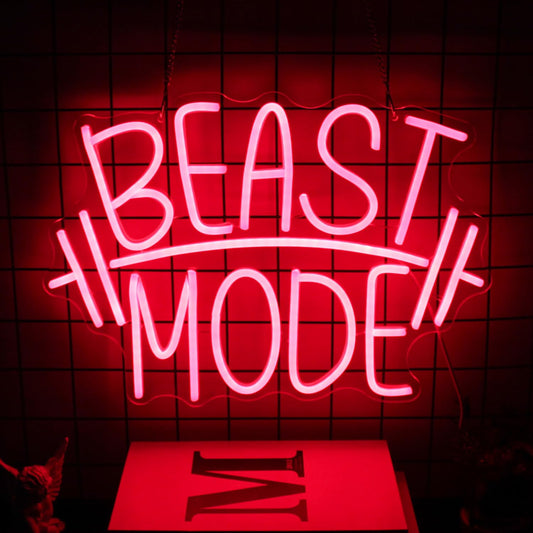 Beast Mode Barbell Dumbell Weight Lifting Workout Gym Neon Sign