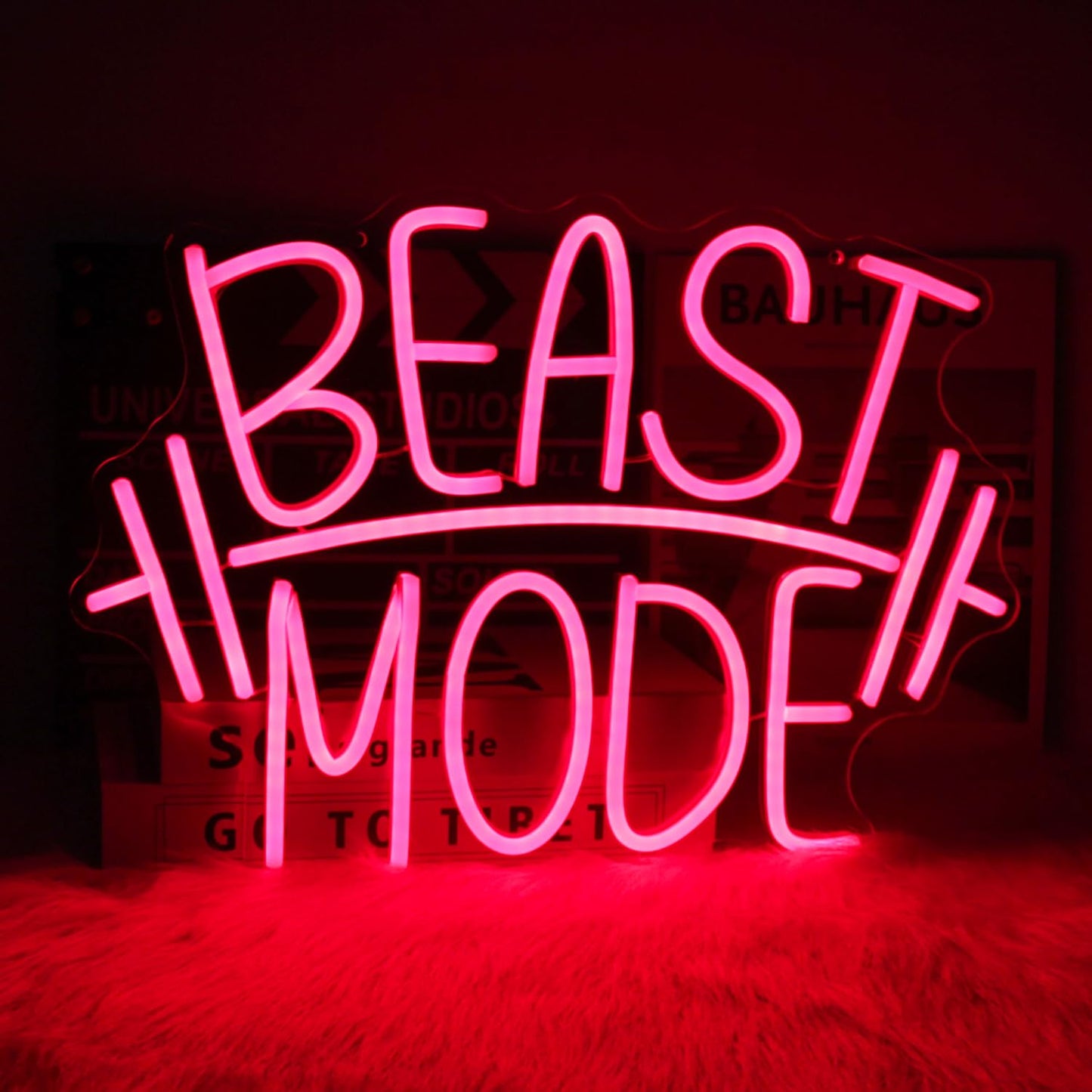 Beast Mode Barbell Dumbell Weight Lifting Workout Gym Neon Sign