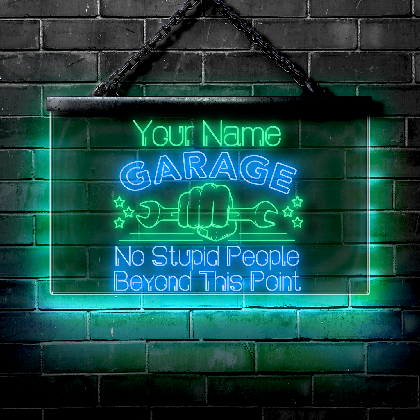 Personalized LED Garage Sign: No Stupid People Beyond This Point