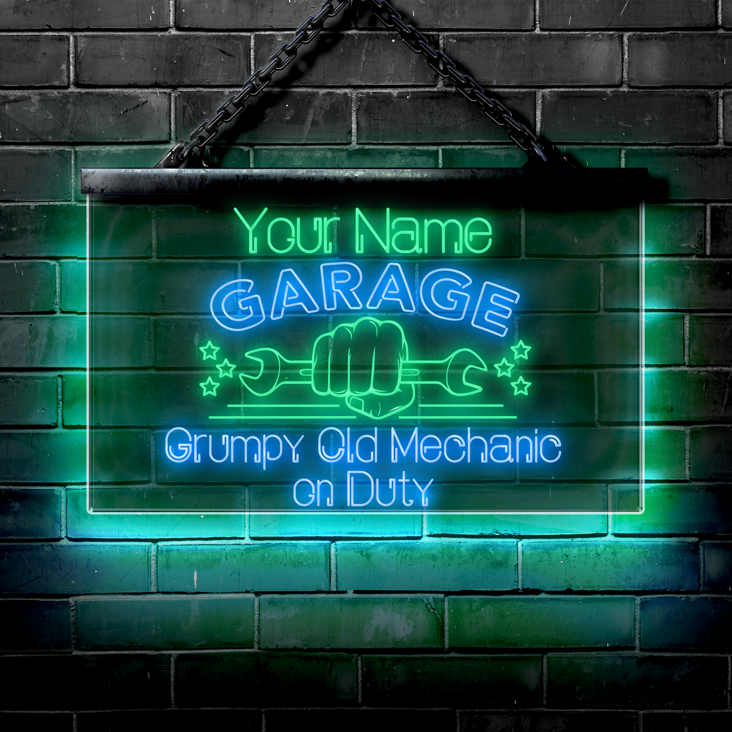 Personalized LED Garage Sign: Grumpy Old Mechanic on Duty