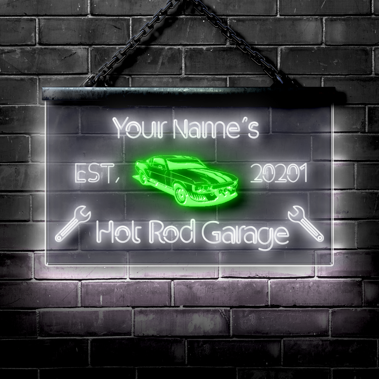 Customized LED Garage Sign: Hot Rod Car Garage