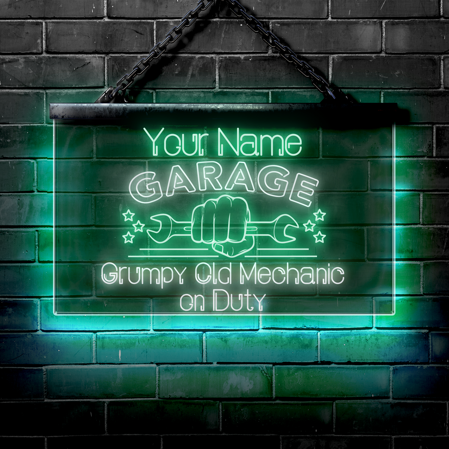 Personalized LED Garage Sign: Grumpy Old Mechanic on Duty