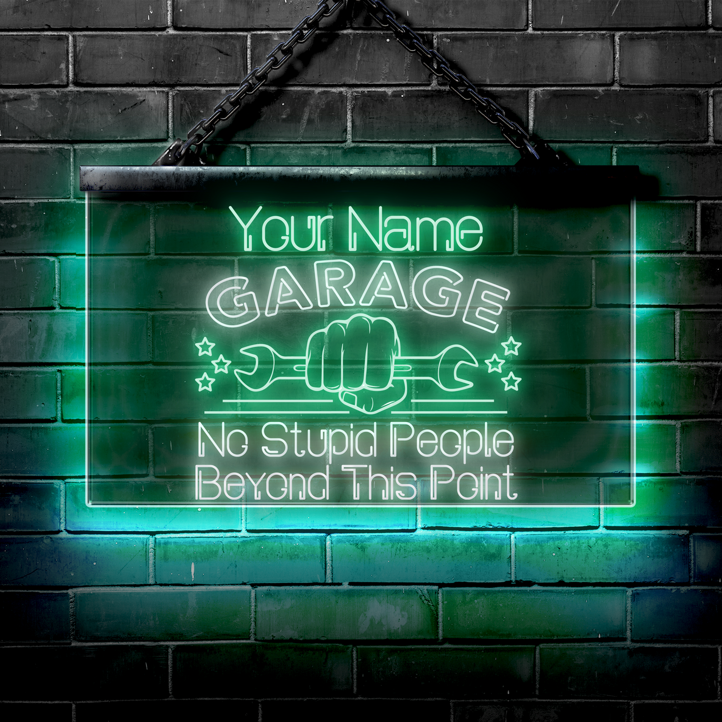 Personalized LED Garage Sign: No Stupid People Beyond This Point