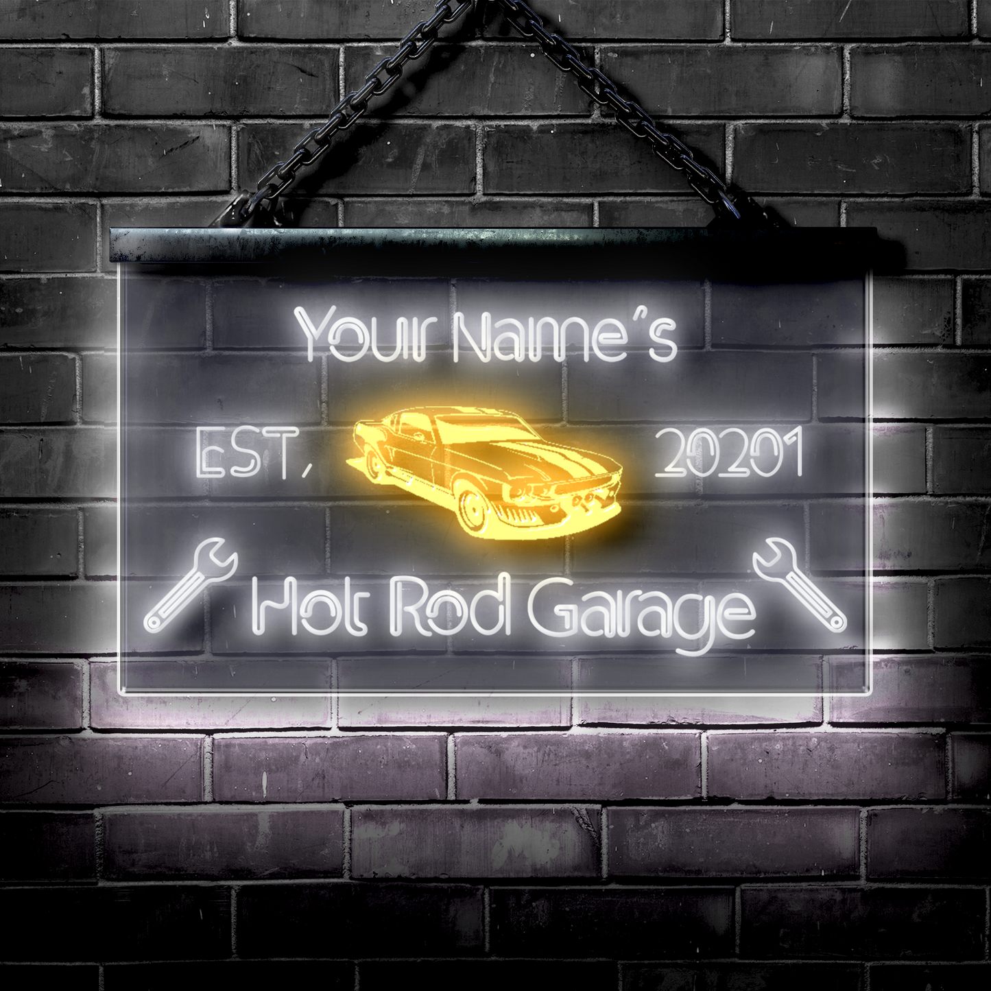 Customized LED Garage Sign: Hot Rod Car Garage