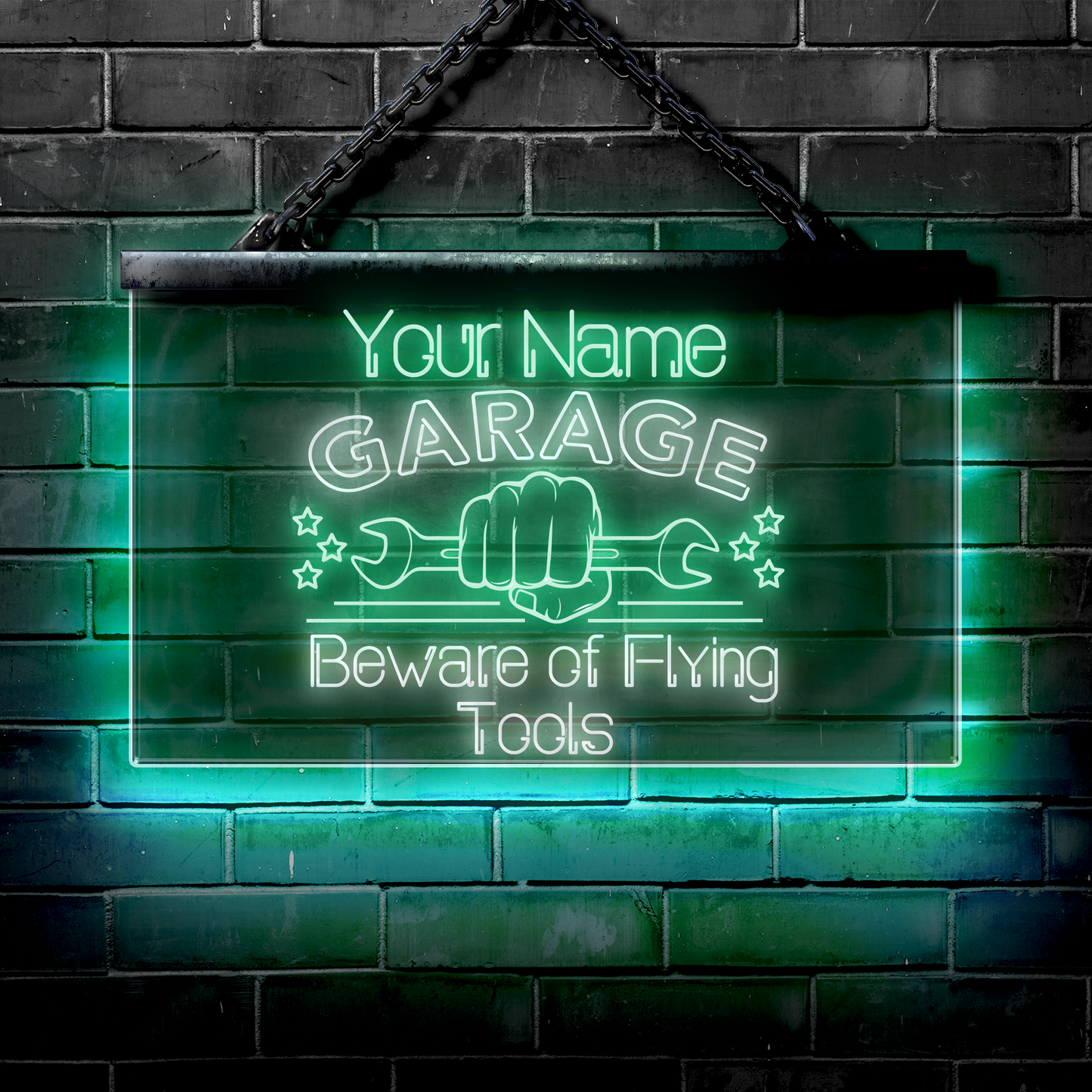 Personalized LED Garage Sign: Beware of Flying Tools