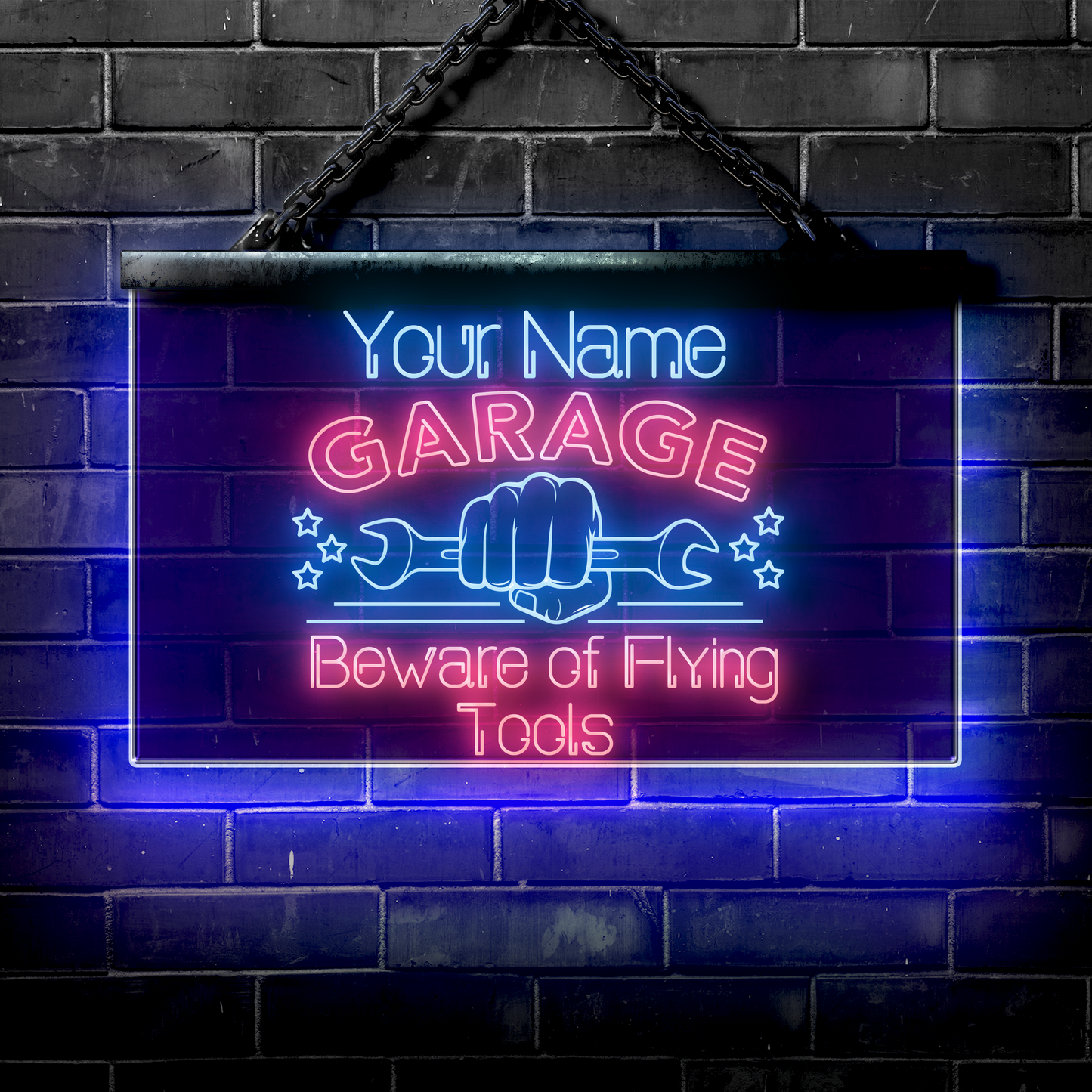 Personalized LED Garage Sign: Beware of Flying Tools