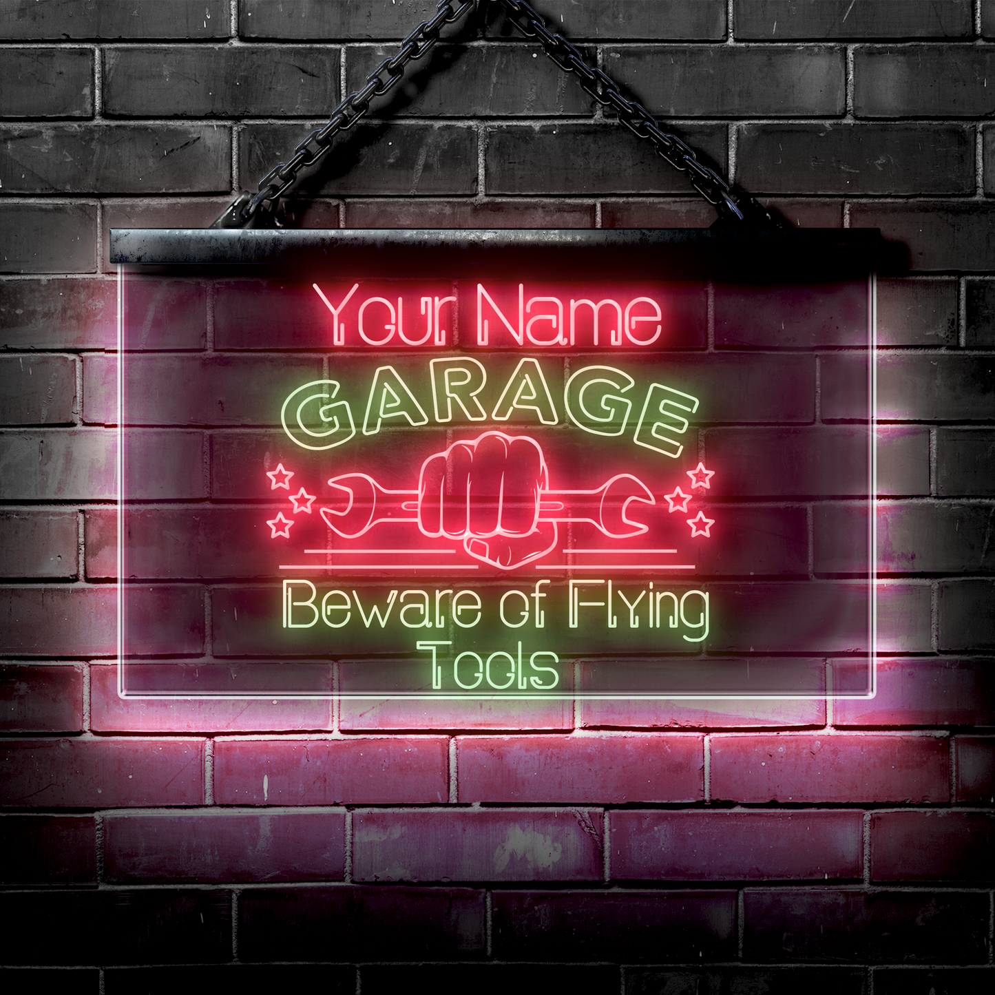 Personalized LED Garage Sign: Beware of Flying Tools