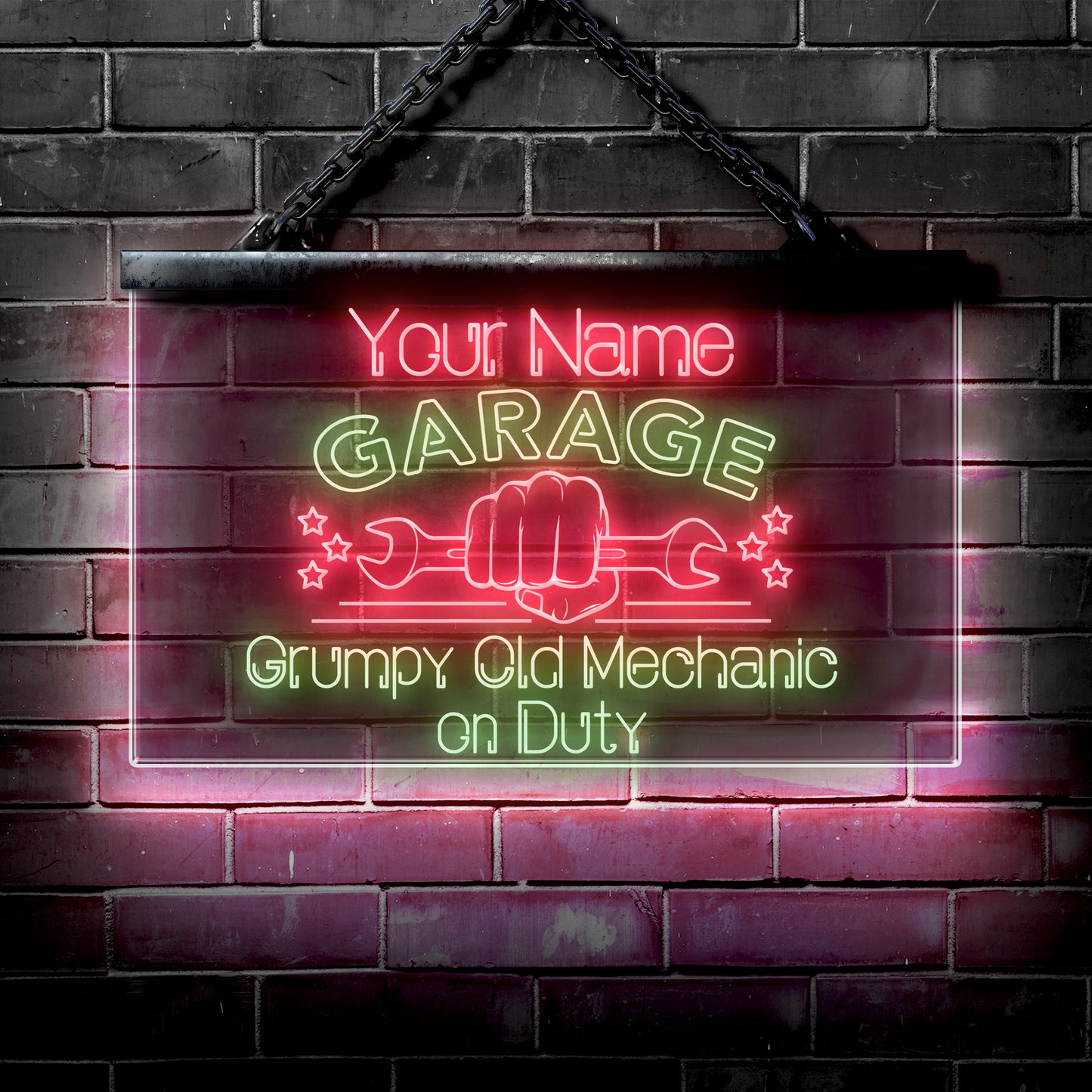 Personalized LED Garage Sign: Grumpy Old Mechanic on Duty