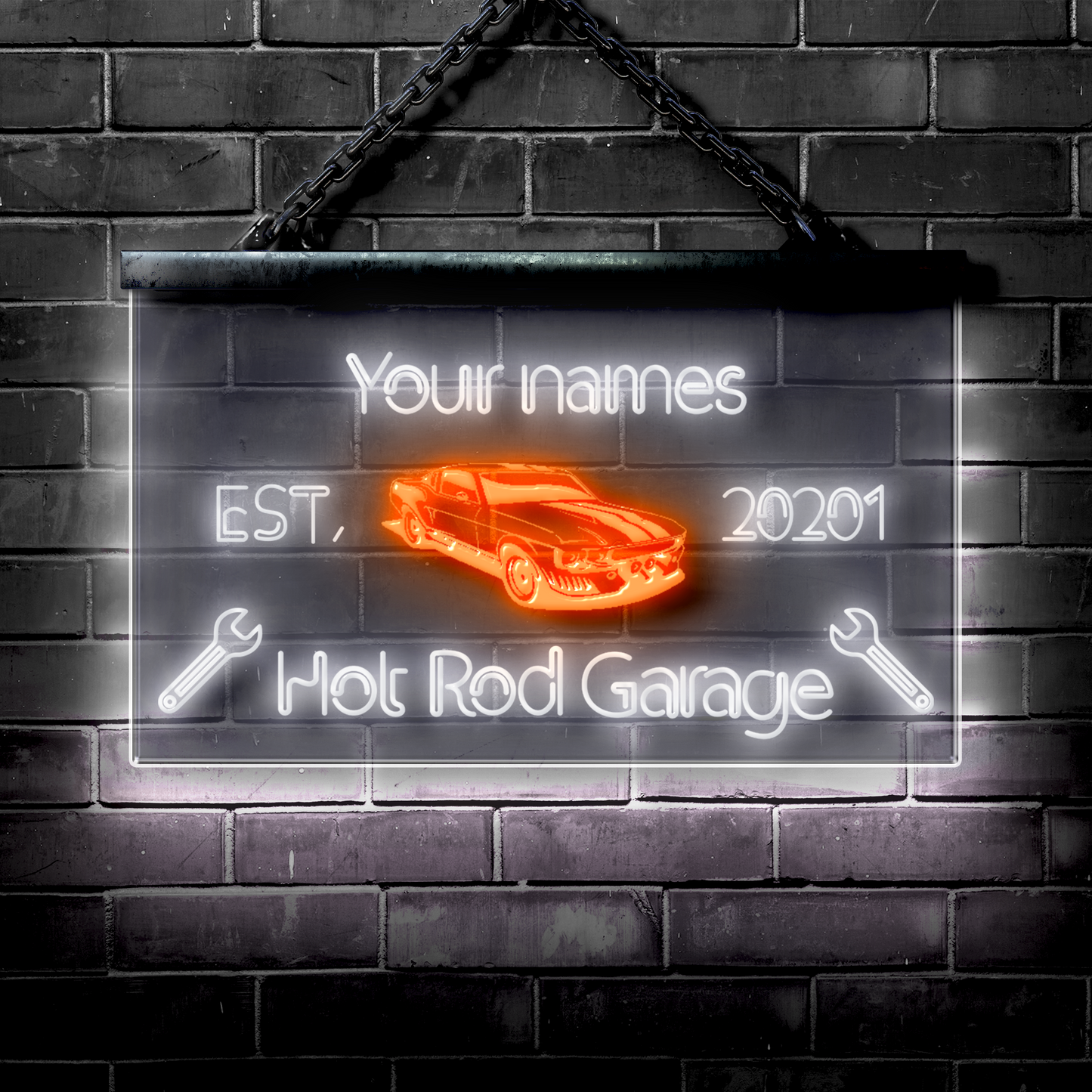 Customized LED Garage Sign: Hot Rod Car Garage