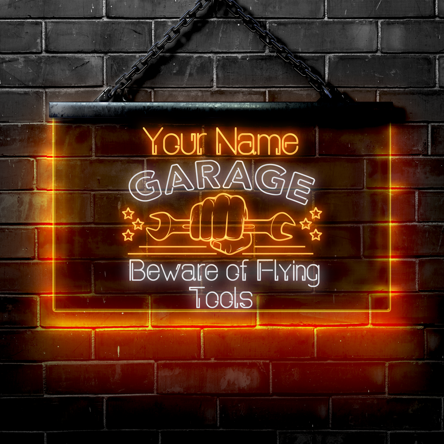 Personalized LED Garage Sign: Beware of Flying Tools