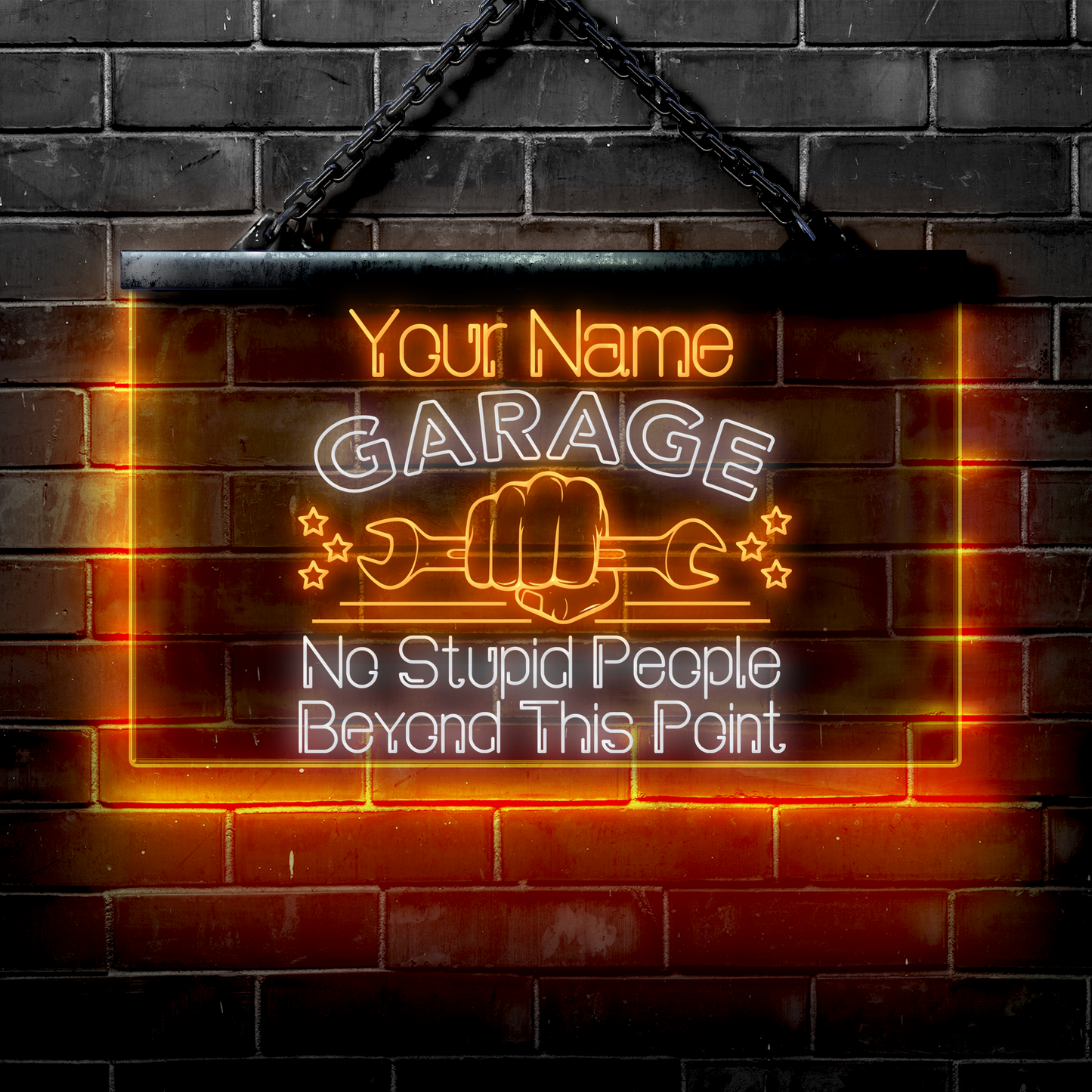 Personalized LED Garage Sign: No Stupid People Beyond This Point