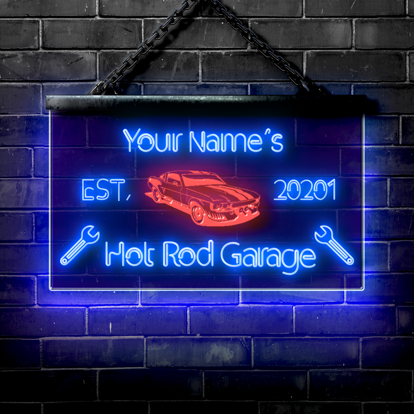 Customized LED Garage Sign: Hot Rod Car Garage