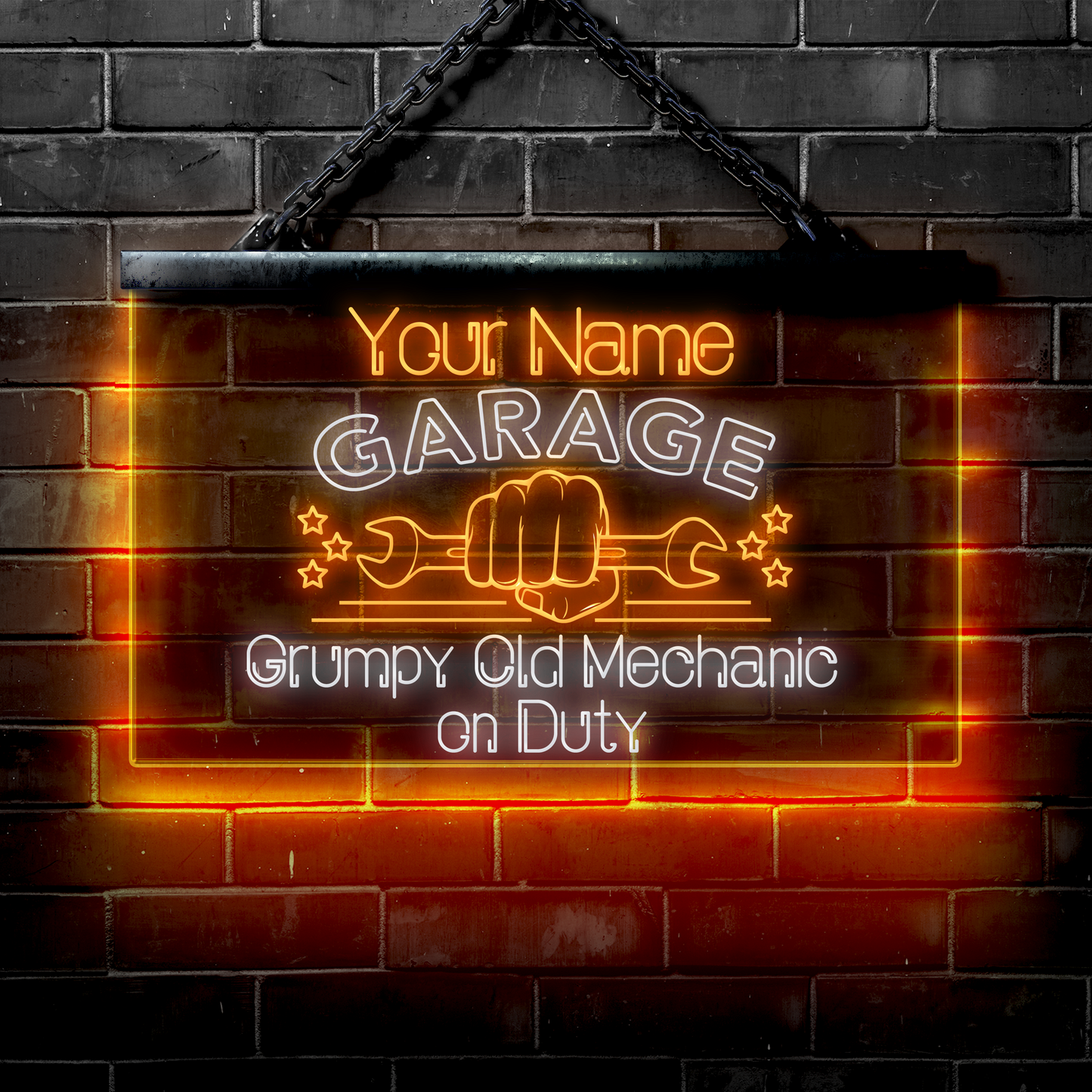 Personalized LED Garage Sign: Grumpy Old Mechanic on Duty