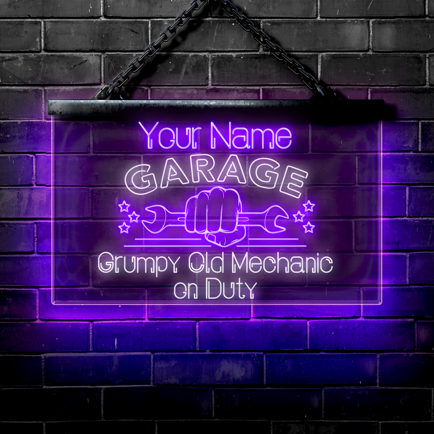 Personalized LED Garage Sign: Grumpy Old Mechanic on Duty