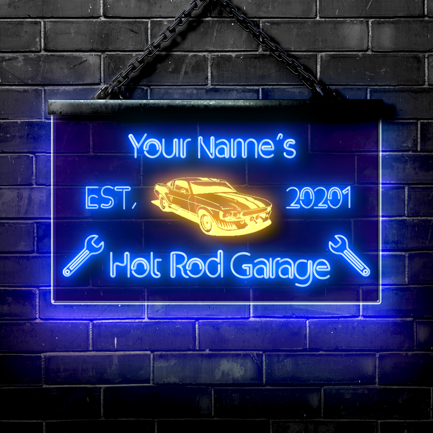 Customized LED Garage Sign: Hot Rod Car Garage