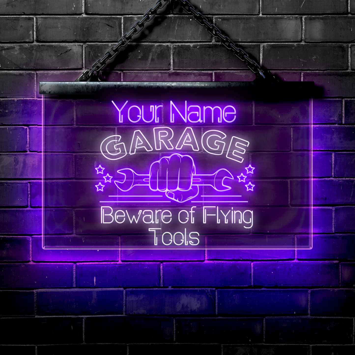 Personalized LED Garage Sign: Beware of Flying Tools