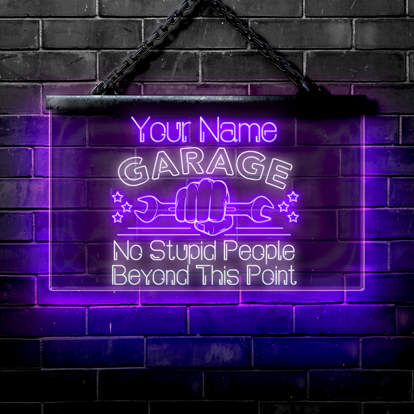 Personalized LED Garage Sign: No Stupid People Beyond This Point