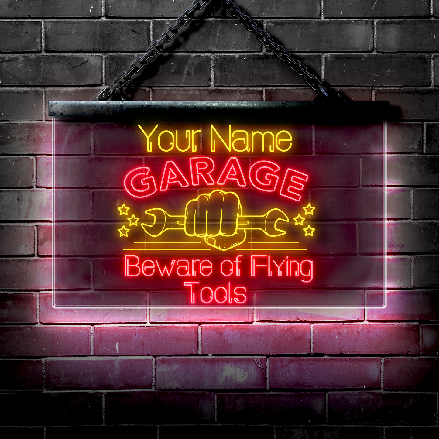 Personalized LED Garage Sign: Beware of Flying Tools