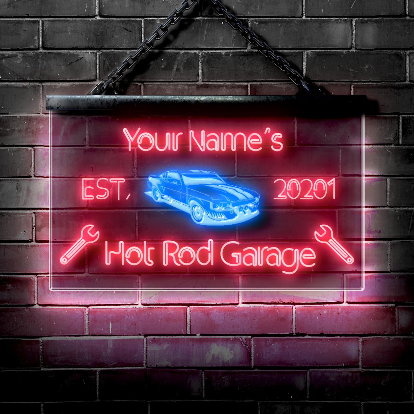 Customized LED Garage Sign: Hot Rod Car Garage