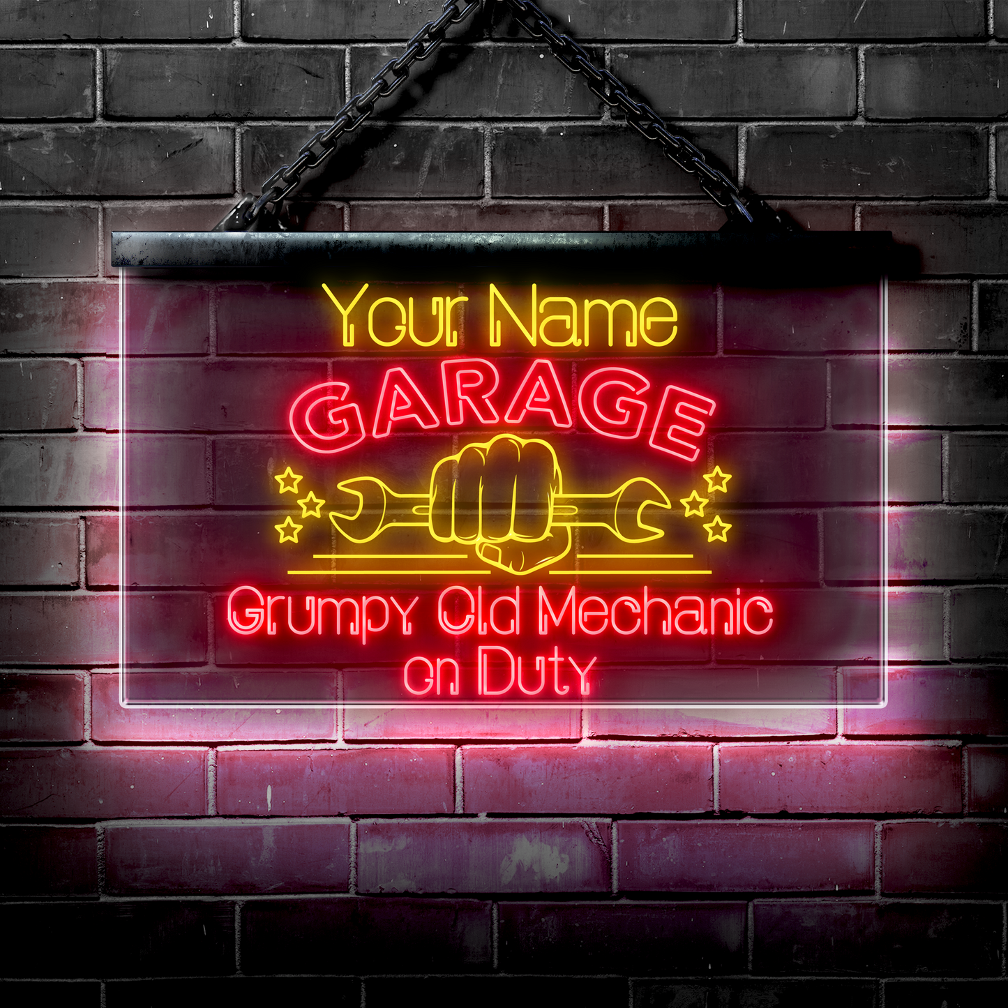 Personalized LED Garage Sign: Grumpy Old Mechanic on Duty