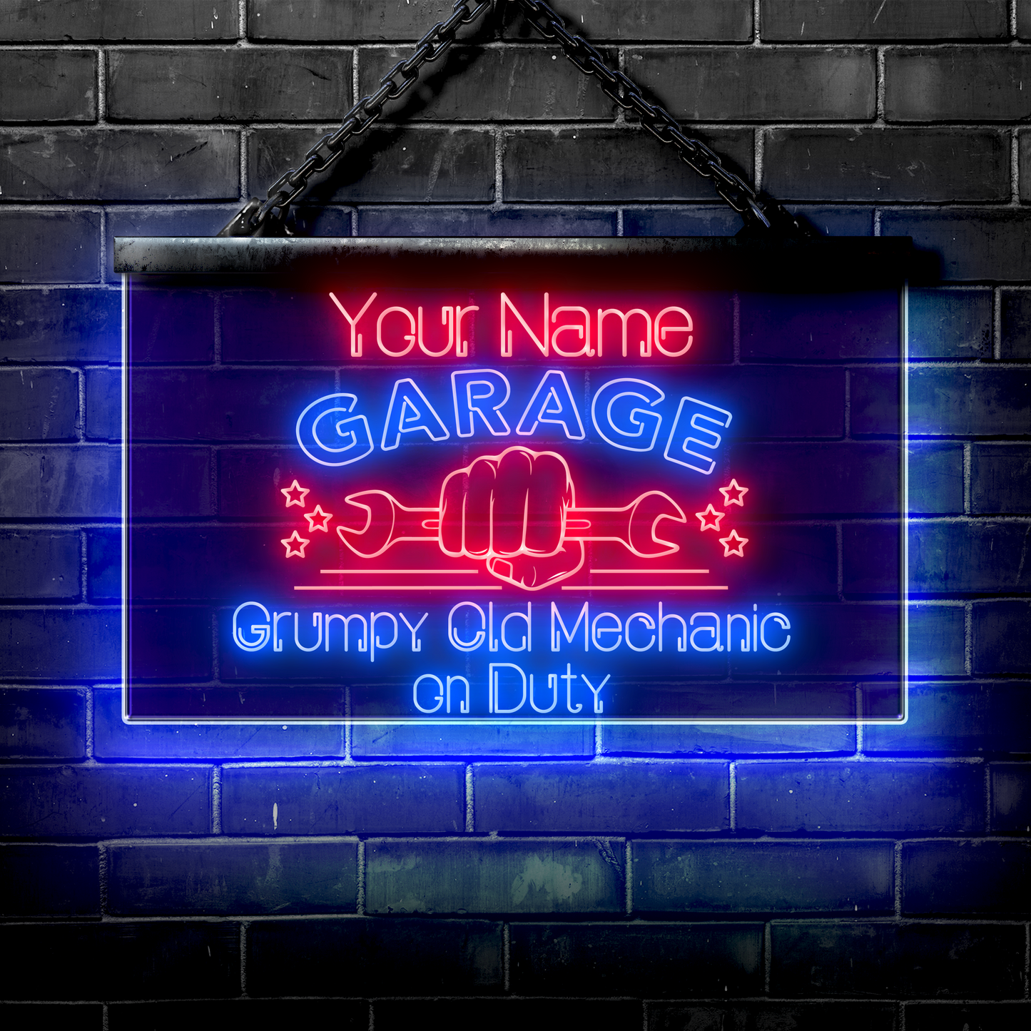 Personalized LED Garage Sign: Grumpy Old Mechanic on Duty