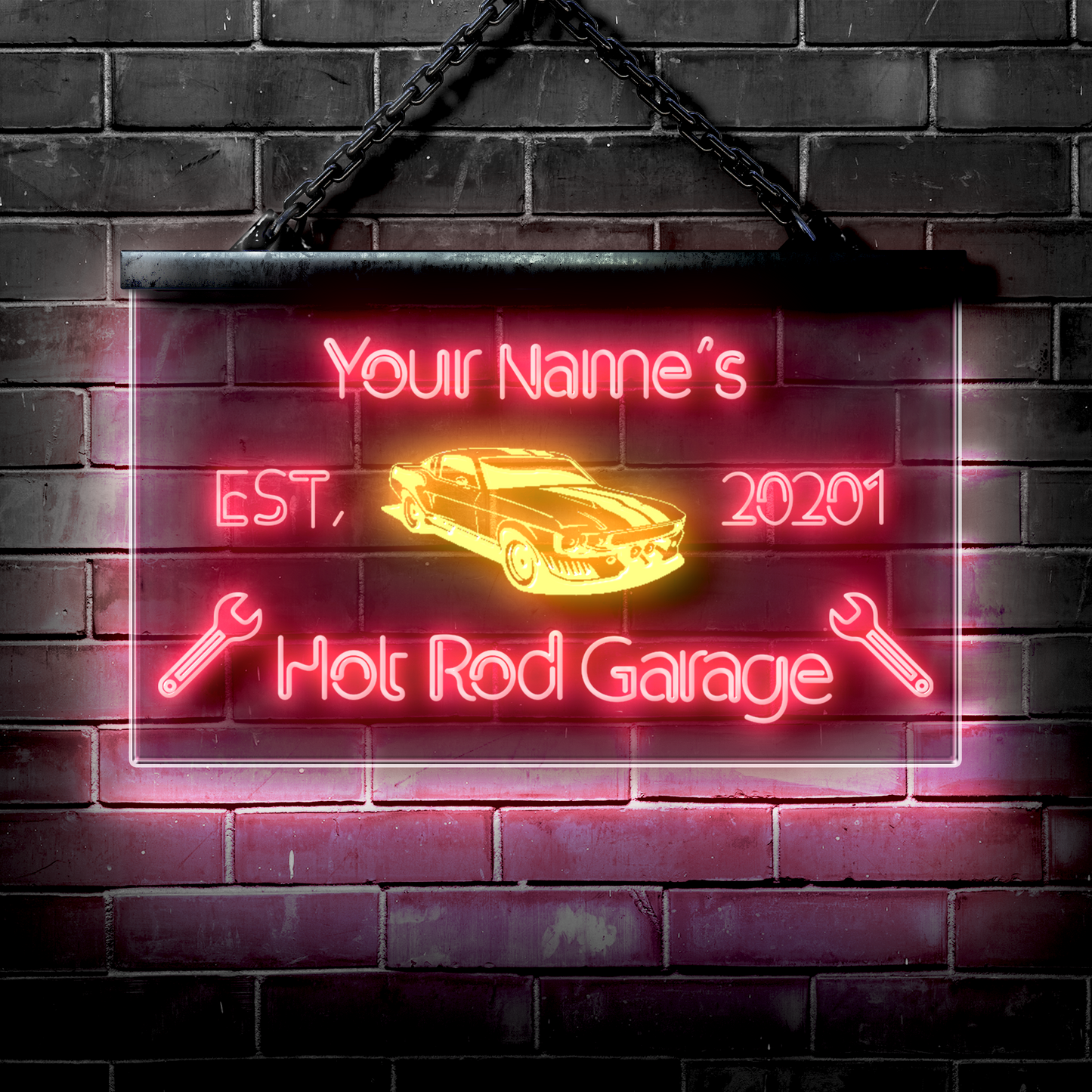 Customized LED Garage Sign: Hot Rod Car Garage