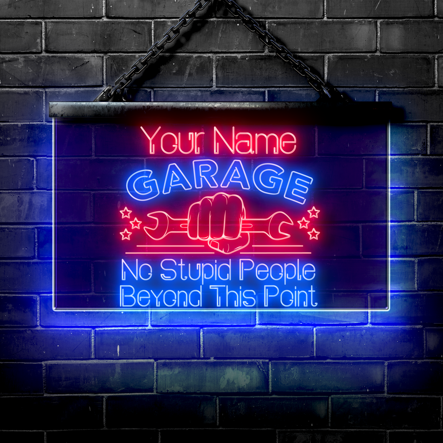 Personalized LED Garage Sign: No Stupid People Beyond This Point