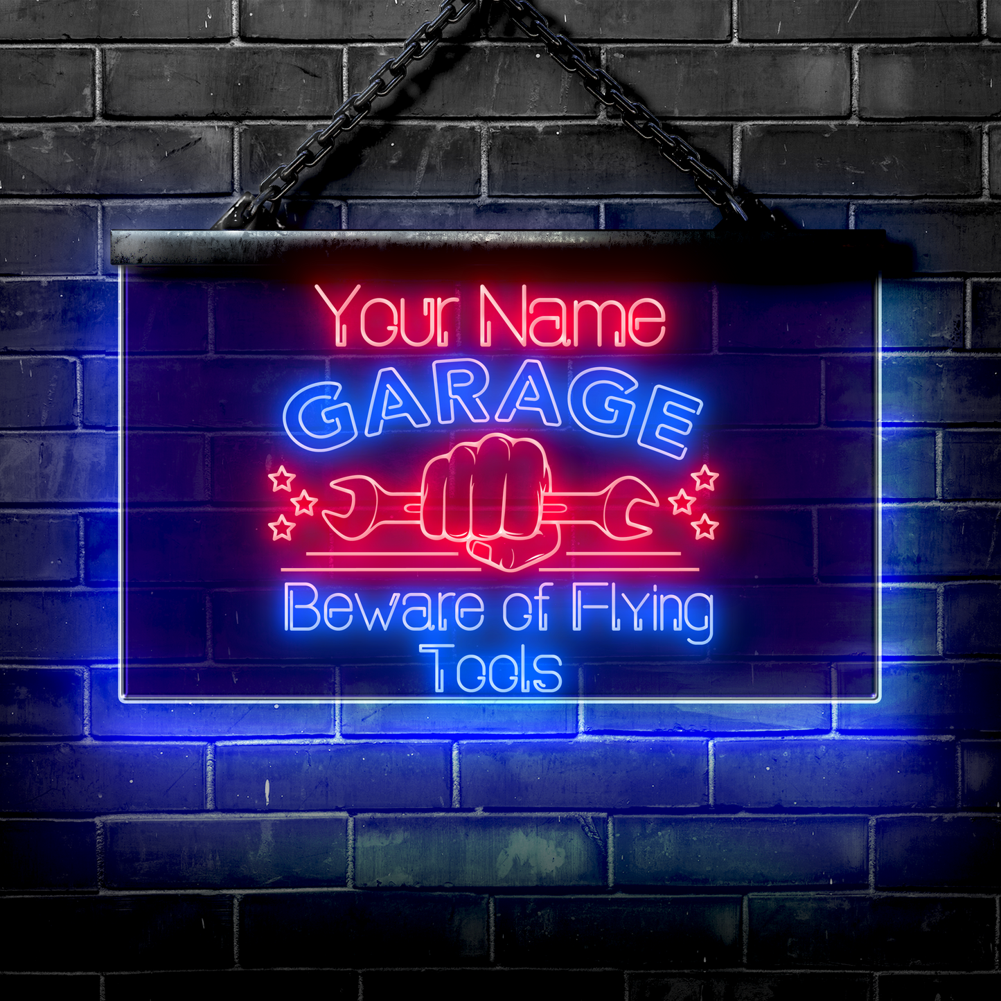 Personalized LED Garage Sign: Beware of Flying Tools