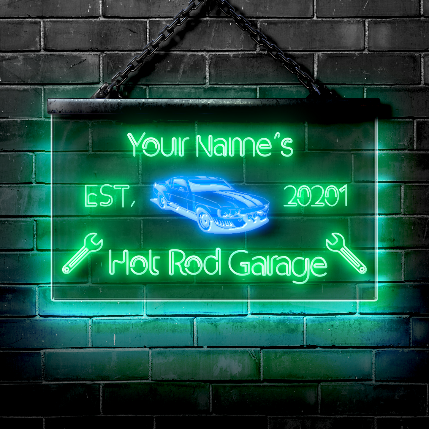 Customized LED Garage Sign: Hot Rod Car Garage