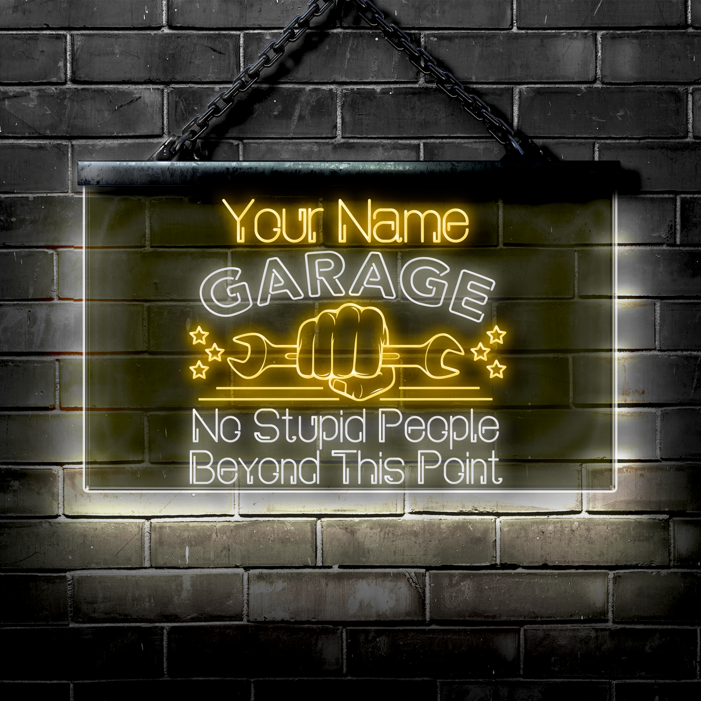 Personalized LED Garage Sign: No Stupid People Beyond This Point