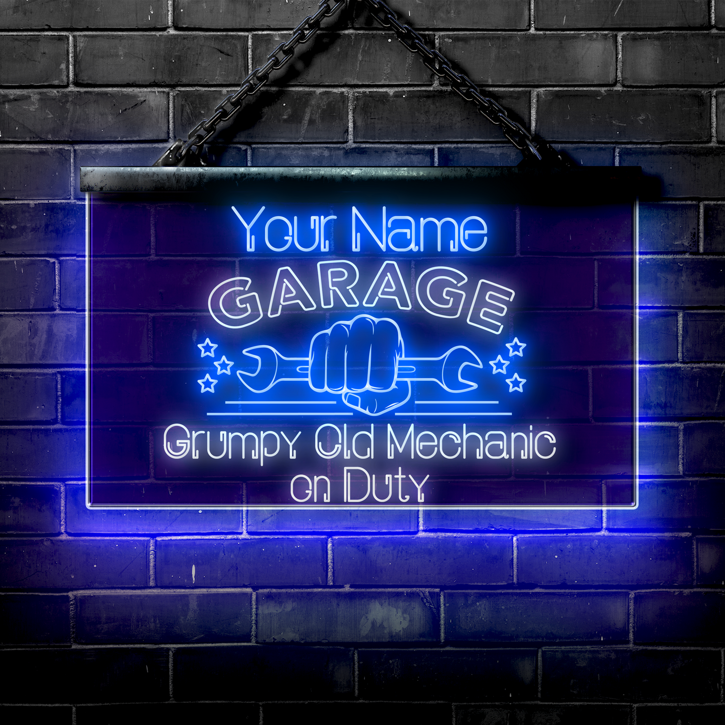 Personalized LED Garage Sign: Grumpy Old Mechanic on Duty