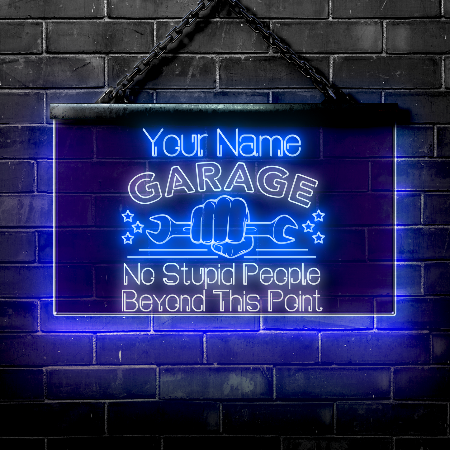 Personalized LED Garage Sign: No Stupid People Beyond This Point