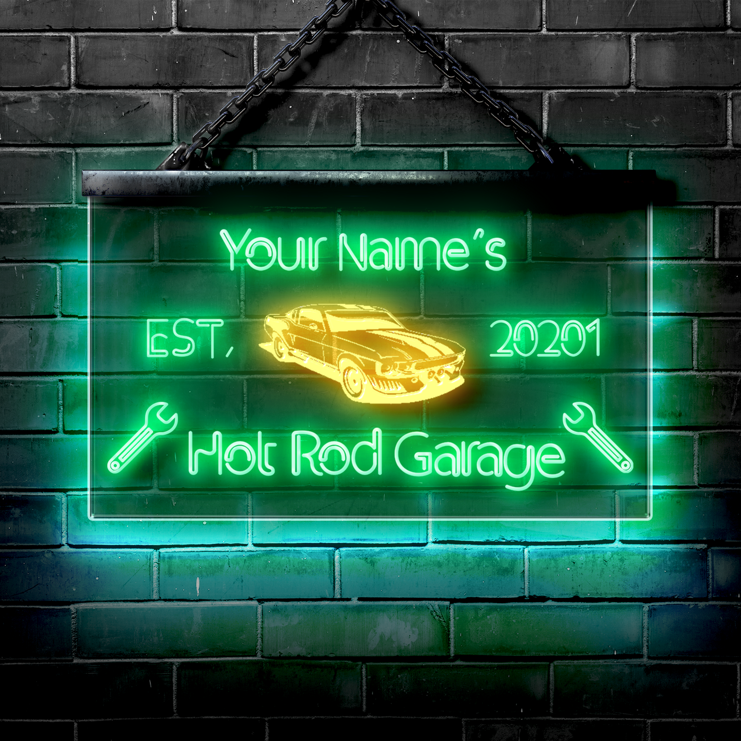 Customized LED Garage Sign: Hot Rod Car Garage