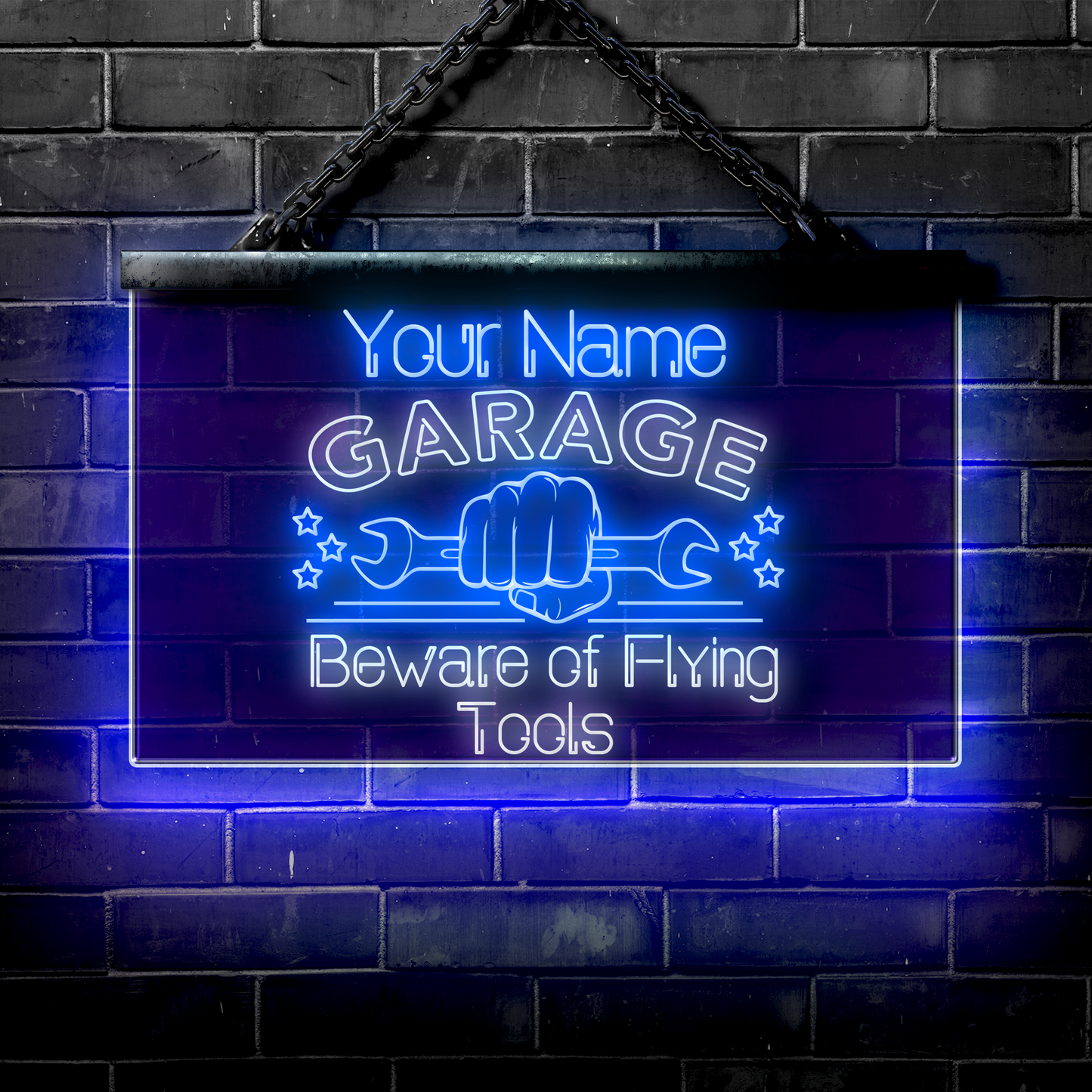 Personalized LED Garage Sign: Beware of Flying Tools