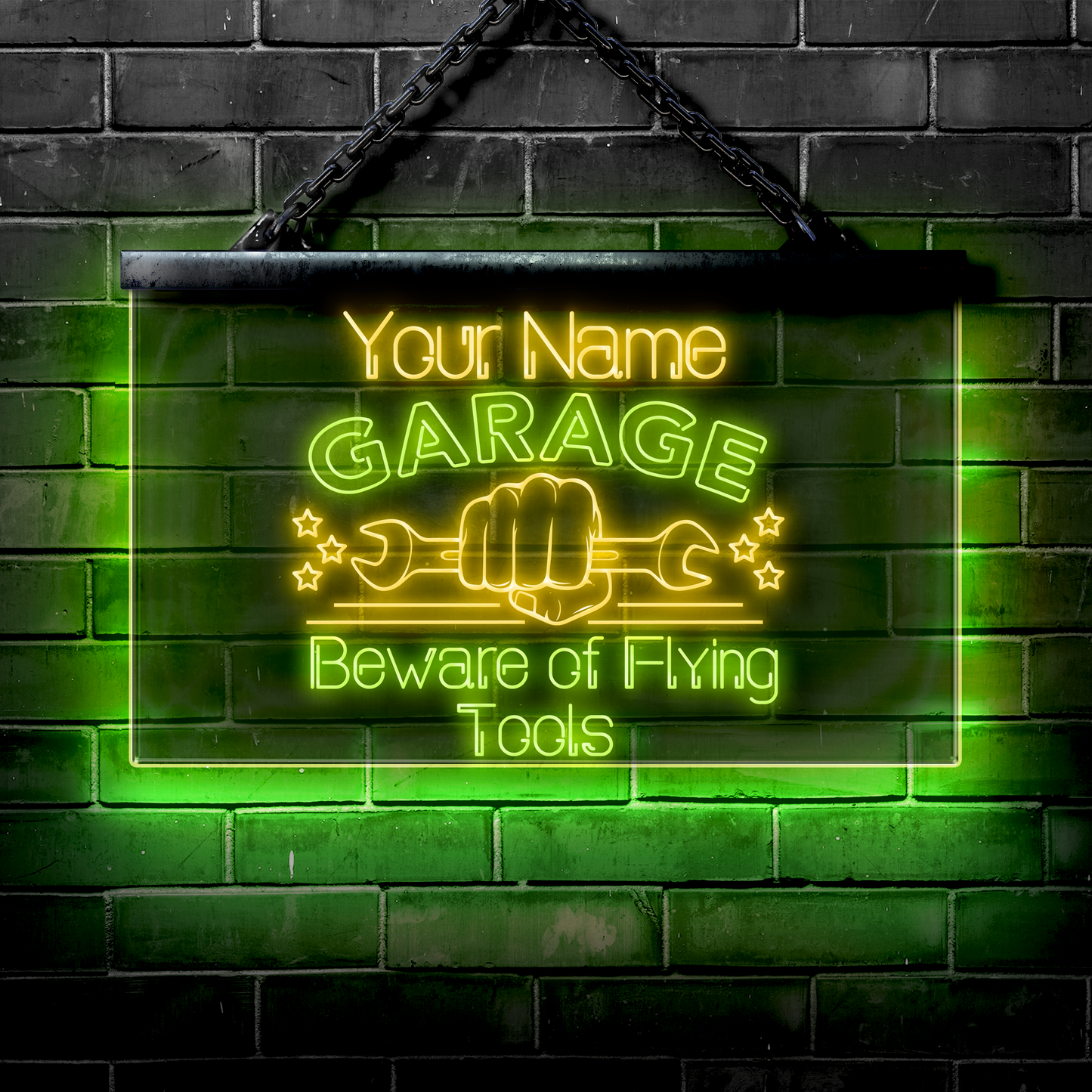 Personalized LED Garage Sign: Beware of Flying Tools