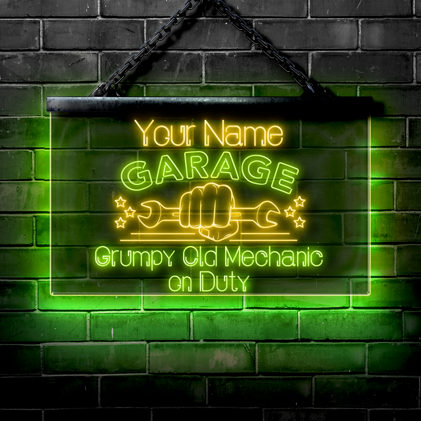 Personalized LED Garage Sign: Grumpy Old Mechanic on Duty