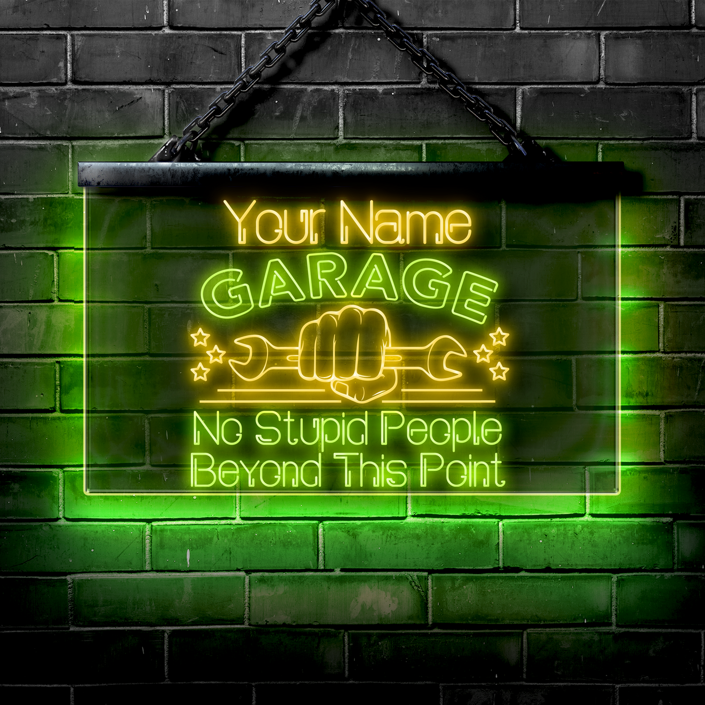 Personalized LED Garage Sign: No Stupid People Beyond This Point