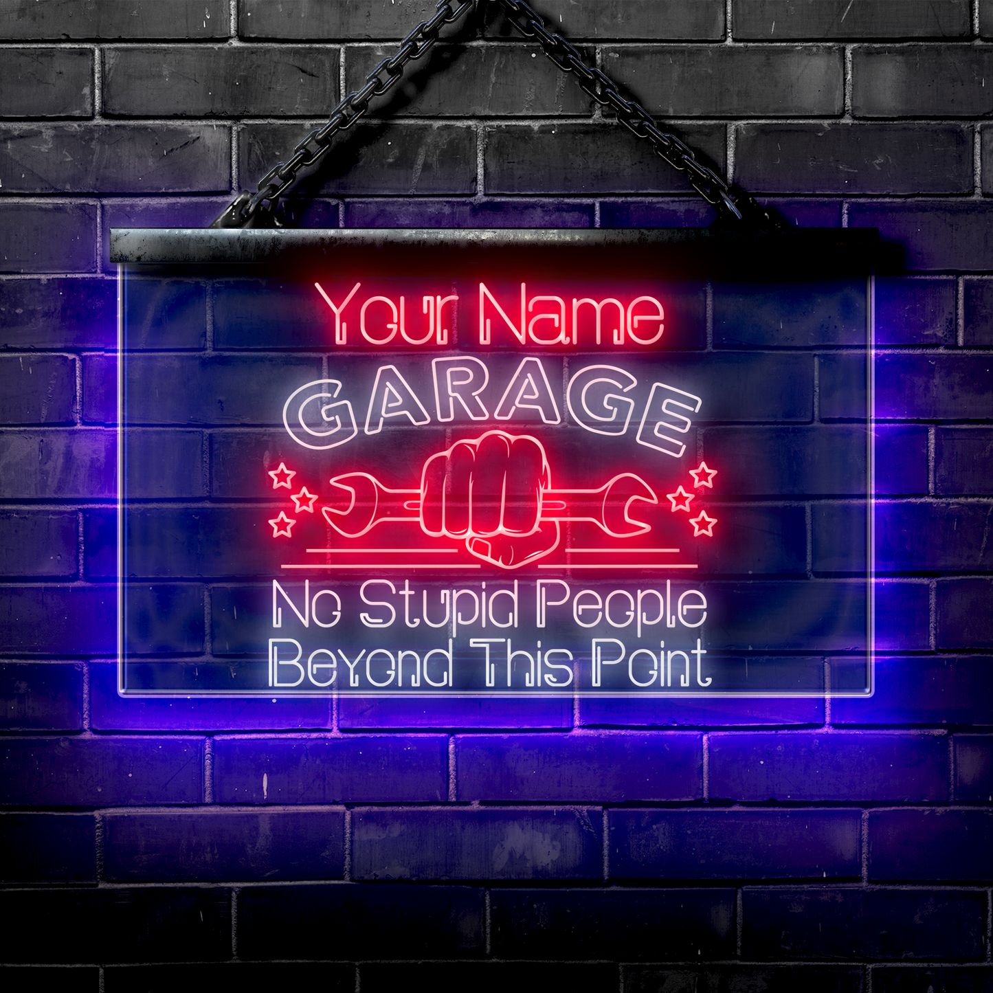 Personalized LED Garage Sign: No Stupid People Beyond This Point