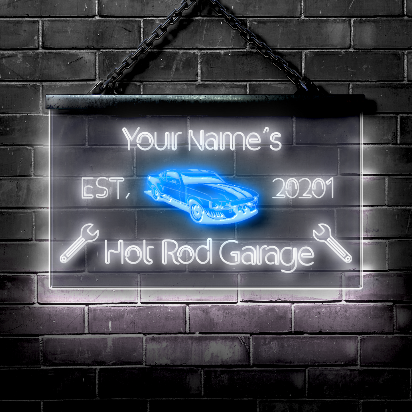 Customized LED Garage Sign: Hot Rod Car Garage