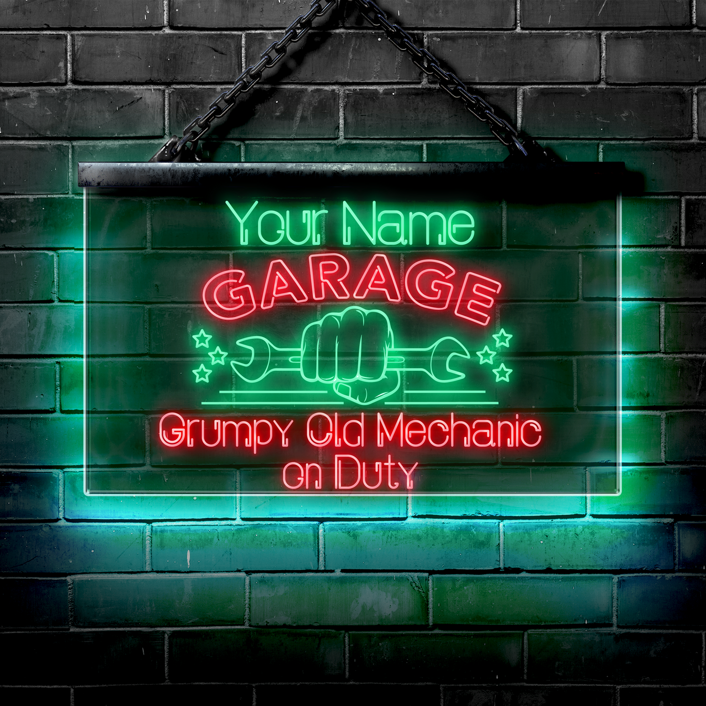 Personalized LED Garage Sign: Grumpy Old Mechanic on Duty