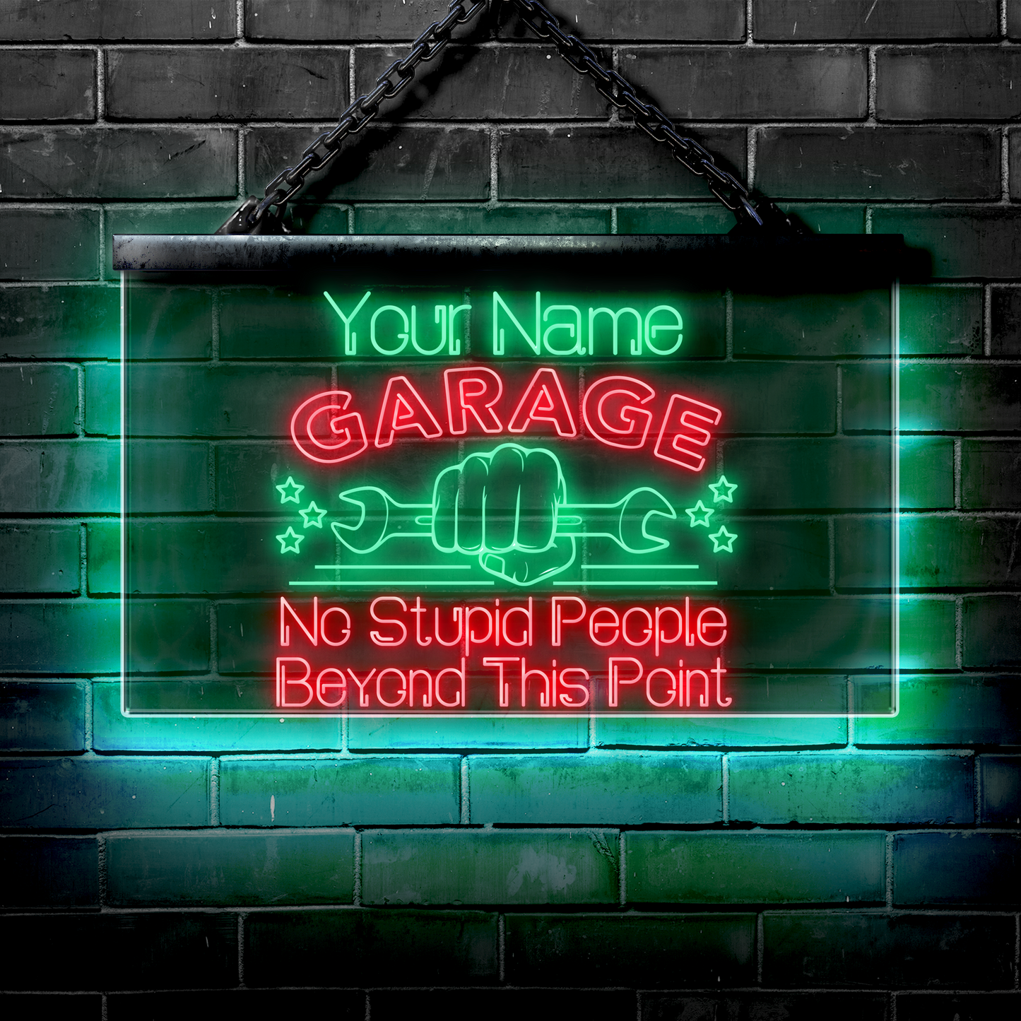 Personalized LED Garage Sign: No Stupid People Beyond This Point