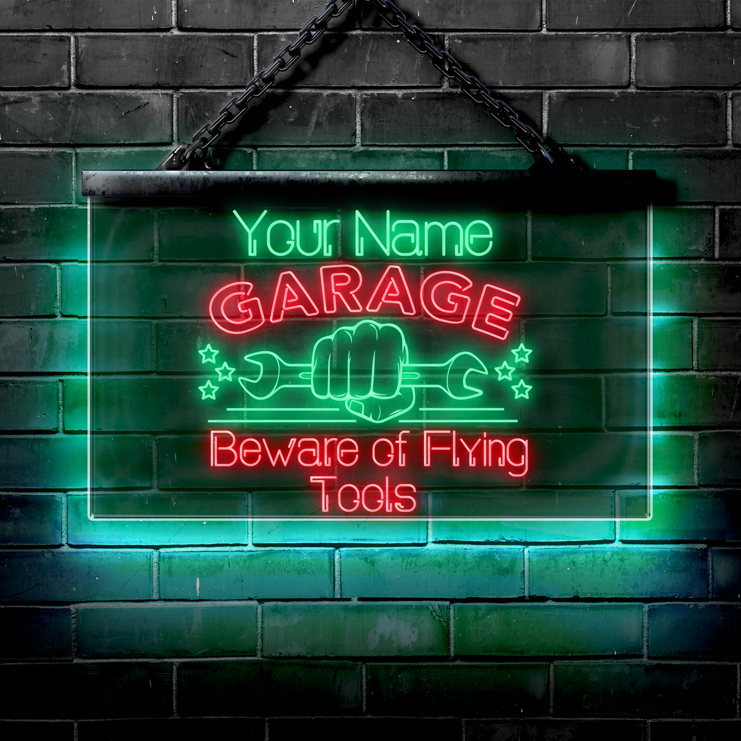 Personalized LED Garage Sign: Beware of Flying Tools